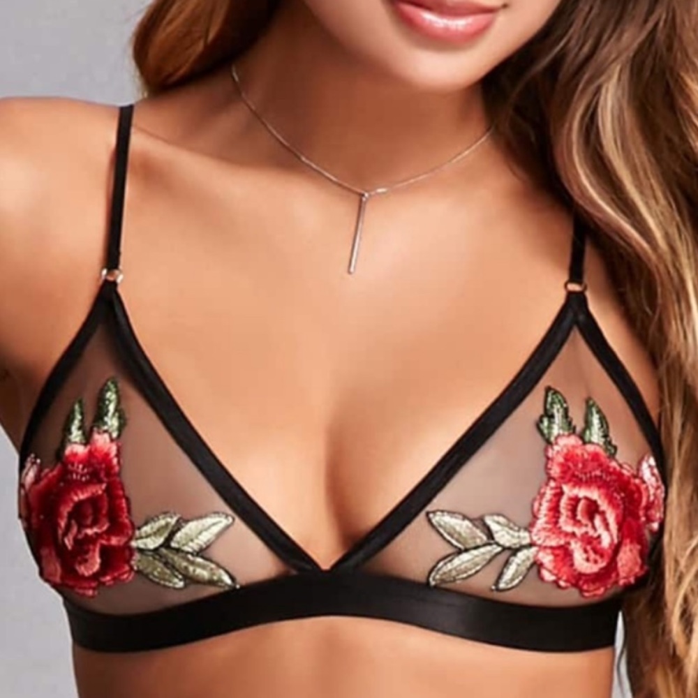 Black Rose Mesh Bralette Size Large